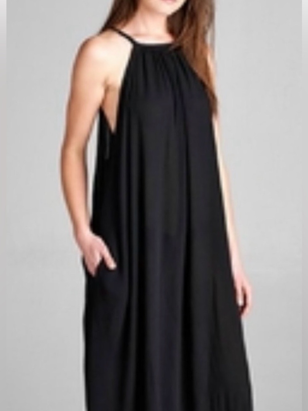 Loving People Sleeveless Black Gauze Maxi Dress M/L